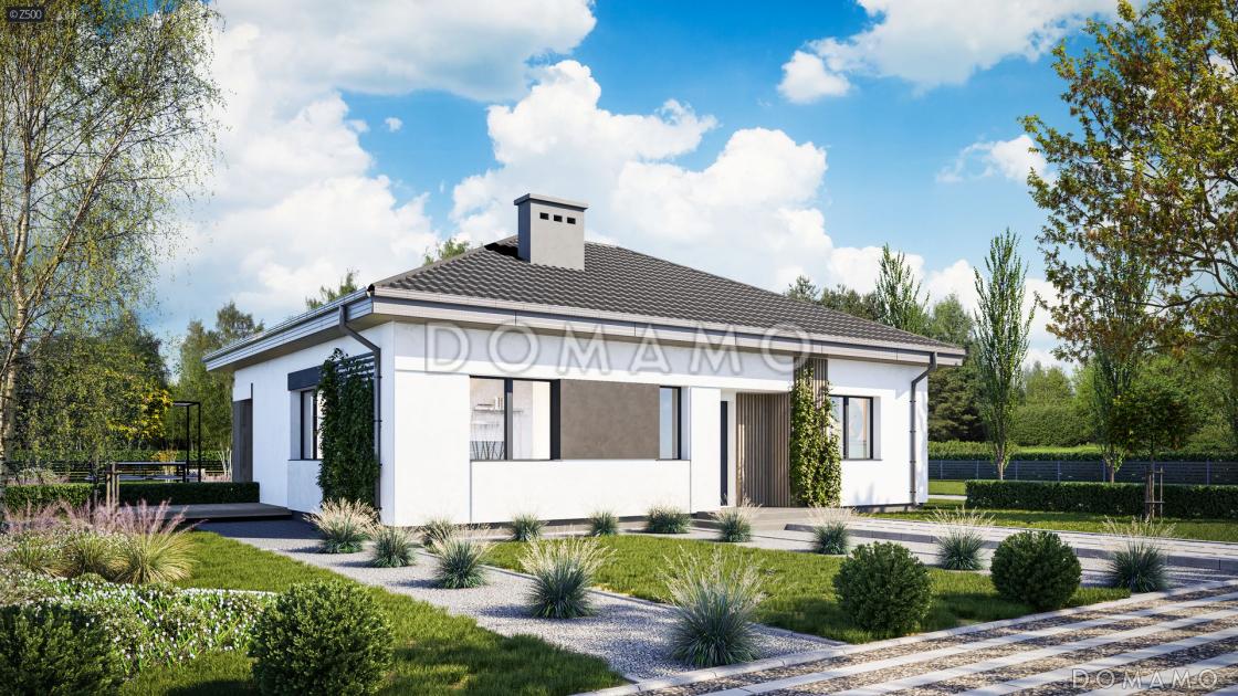 Проект компактного дома из газобетона с 3 спальнями, просторной гостиной и открытой террасой / 1