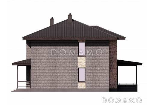 Проект дома из газобетона с кабинетом, гостевой, террасой и тремя спальнями / Фасад 4