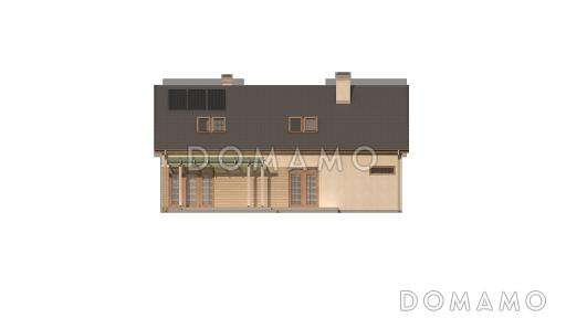 Проект одноэтажного мансардного дома из кирпича с встроенным гаражом / Фасад 2