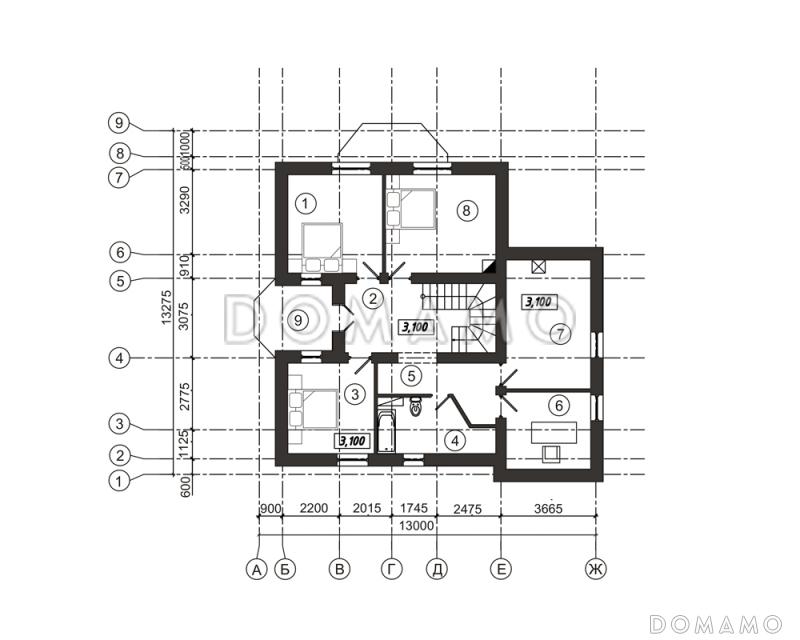 Проект компактного дома с подвальным этажом / План мансардного этажа