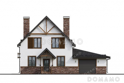 Проект одноэтажного дома с мансардой и гаражом на два автомобиля / Фасад 4