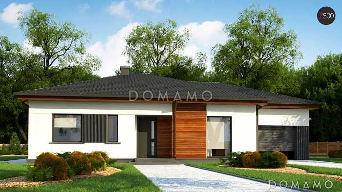 Проект комфортного одноэтажного дома из кирпича с гаражом и тремя спальнями