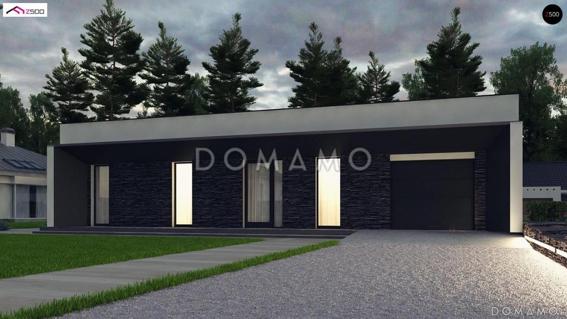 Проект современного одноэтажного дома из газобетона с плоской крышей, с тремя комнатами и гаражом  / 5