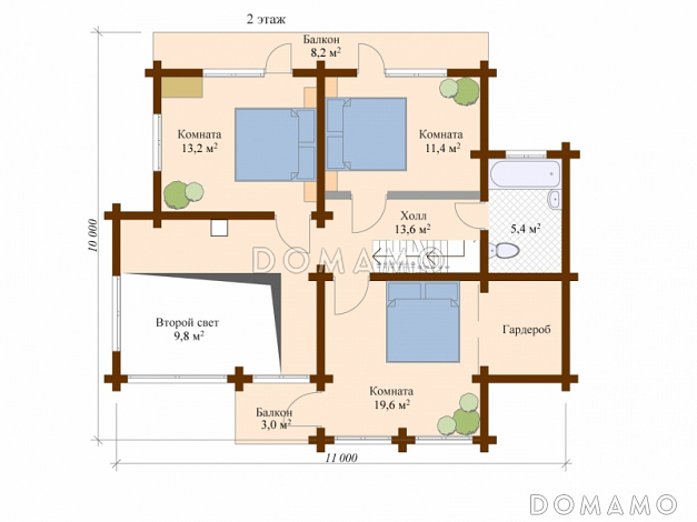 Проект дома из клееного бруса с гостевой комнатой на первом этаже / План мансардного этажа Проект дома из клееного бруса с гостевой комнатой на первом этаже / План мансардного этажа