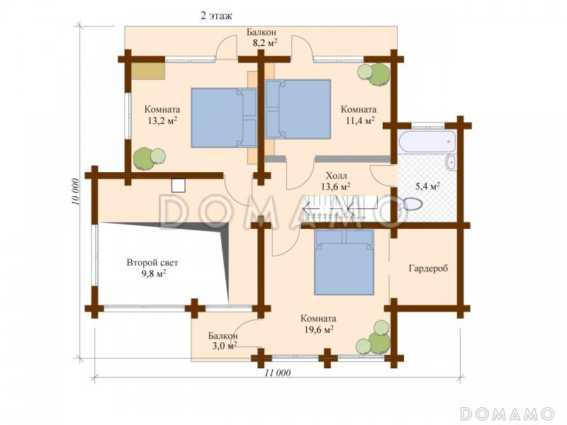 Проект дома из клееного бруса с гостевой комнатой на первом этаже / План мансардного этажа