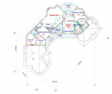 Проект коттеджа с угловой планировкой и бассейном / План 2 этажа