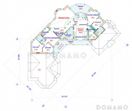 Проект коттеджа с угловой планировкой и бассейном / План 2 этажа