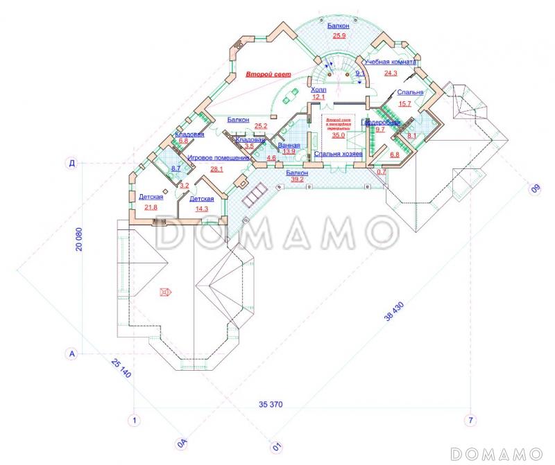 Проект коттеджа с угловой планировкой и бассейном / План 2 этажа
