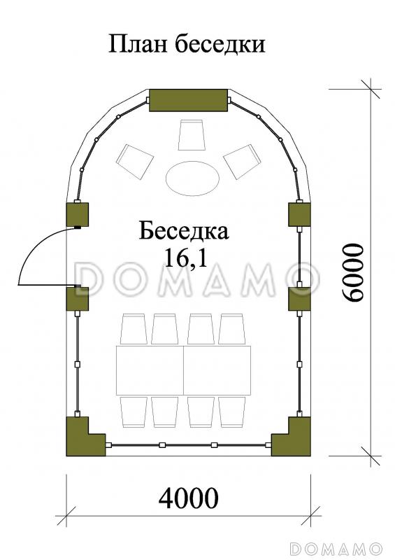 Проект остекленной беседки с барбекю внутри / План 1 этажа