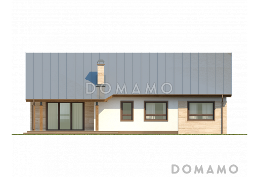 Проект классического одноэтажного дома из кирпича с тремя спальнями и возможностью обустройства мансарды / Фасад 2