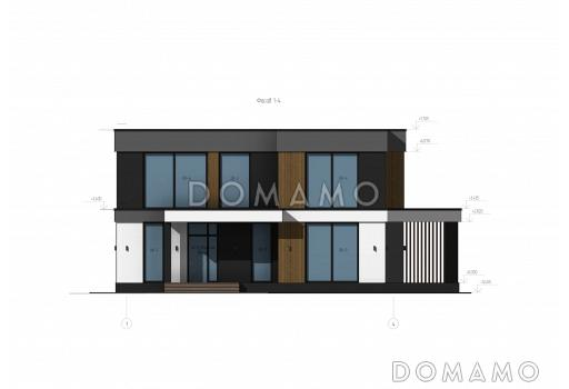 Проект дома с панорамным остеклением на обоих этажах, с 4 спальнями и крытой террасой / Фасад 1
