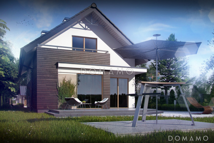 Проект аккуратного одноэтажного мансардного дома из кирпича для узкого участка