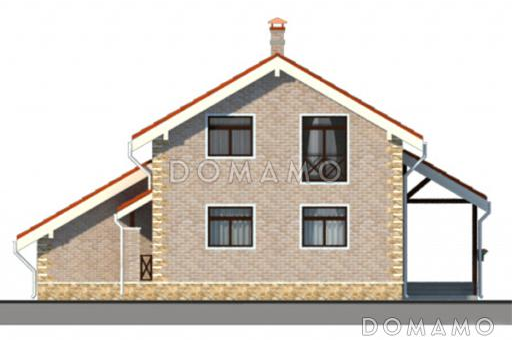 Проект дома из СИП панелей с мансардой, гаражом и тремя спальнями / Фасад 1