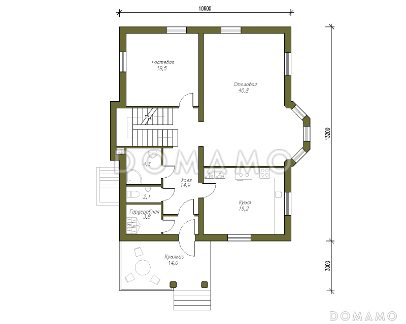 Проект коттеджа в классическом стиле с подвалом / План 1 этажа
