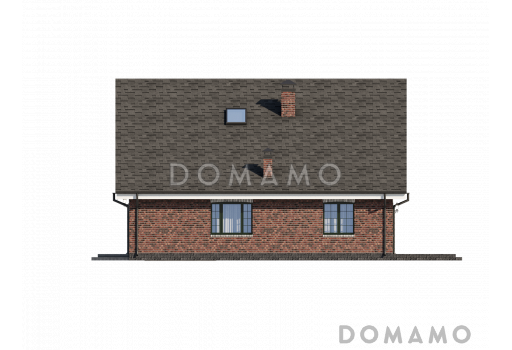 Проект загородного дома с гаражом, верандой и террасой, сауной, отдельными лестницами на мансардный этаж в гостевую и хозяйскую часть / Фасад 4