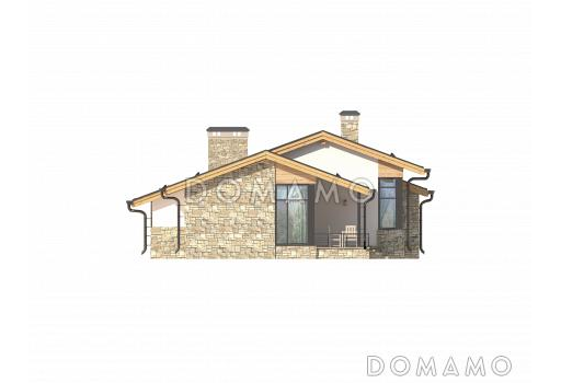 Проект одноэтажного дома с крытой террасой, сауной, тремя спальнями, большой кухней-столовой / Фасад 4