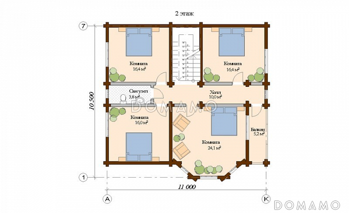 Проект дома из клееного бруса с тренажерным залом на первом этаже / План мансардного этажа Проект дома из клееного бруса с тренажерным залом на первом этаже / План мансардного этажа
