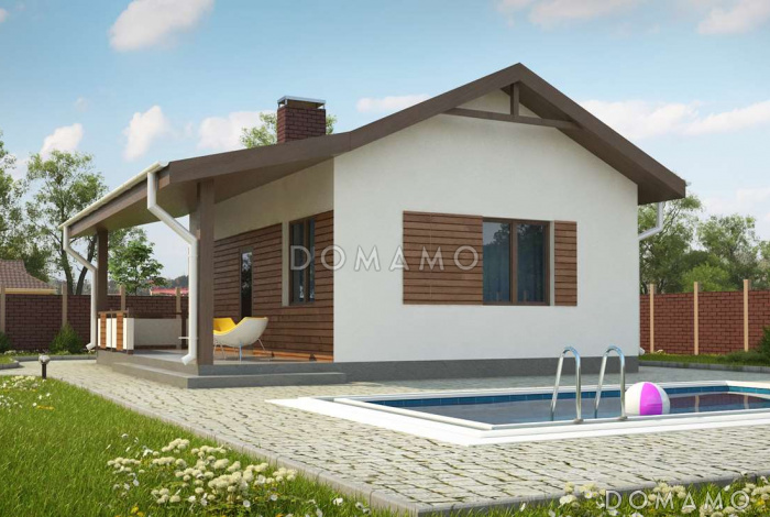 Проект бани из газобетона с комнатой отдыха и крытой террасой Проект бани из газобетона с комнатой отдыха и крытой террасой