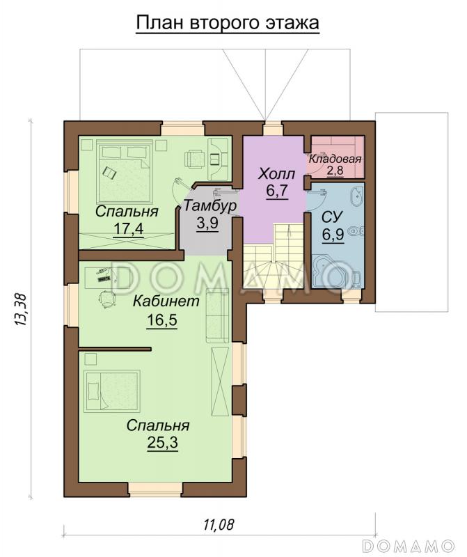 Проект двухэтажного дома с верандой / План 2 этажа