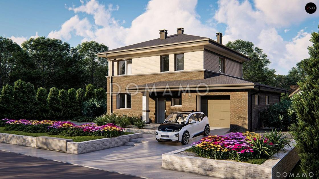 Проект двухэтажного дома из кирпича с гаражом, кабинетом, террасой / 2