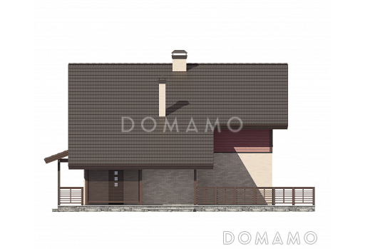 Двухэтажный дом из кирпича в европейском стиле шале / Фасад справа