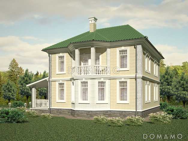 Проект классического коттеджа 10х10 с террасой из кирпича Проект классического коттеджа 10х10 с террасой из кирпича