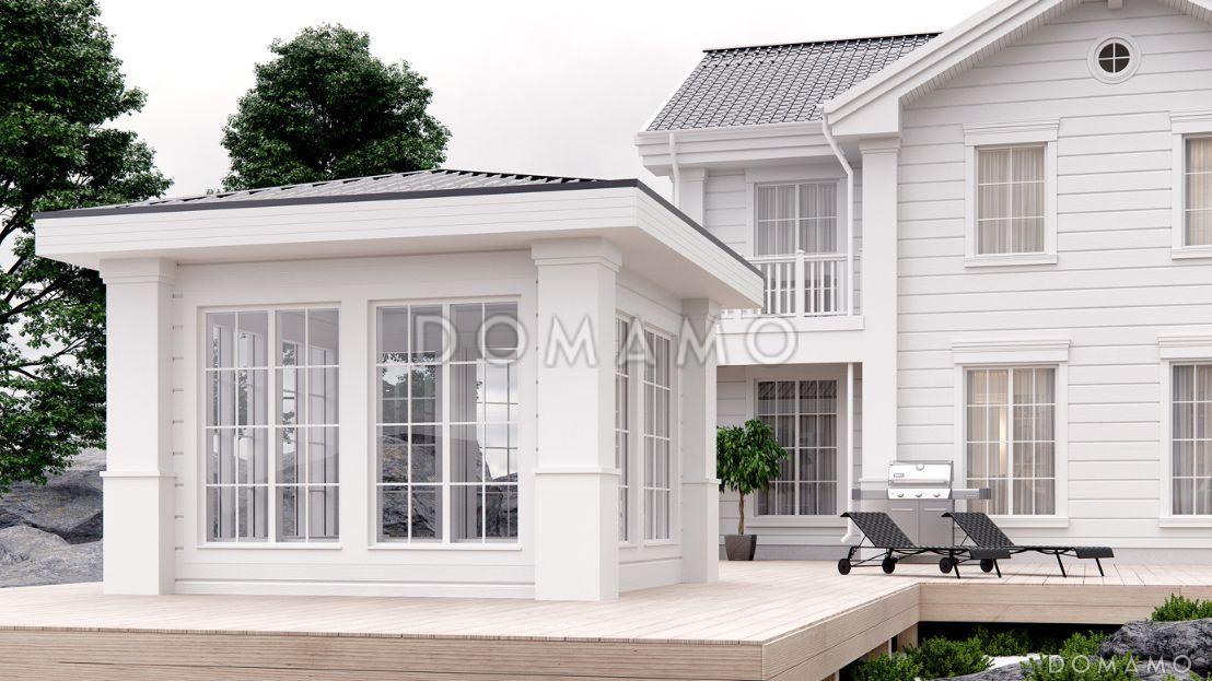 Проект изумительного белого цвета дома из клееного бруса / 2