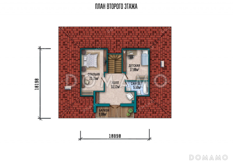 Проект одноэтажного дома с мансардой и террасой / План мансардного этажа