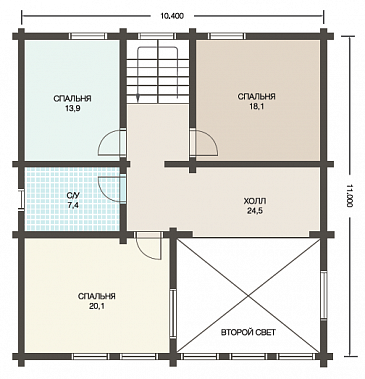 Проект деревянного дома из клееного бруса  для постоянного проживания семьи из 3-4 человек / План мансардного этажа Проект деревянного дома из клееного бруса  для постоянного проживания семьи из 3-4 человек / План мансардного этажа