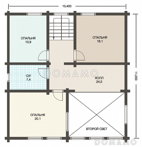 Проект деревянного дома из клееного бруса  для постоянного проживания семьи из 3-4 человек / План мансардного этажа Проект деревянного дома из клееного бруса  для постоянного проживания семьи из 3-4 человек / План мансардного этажа