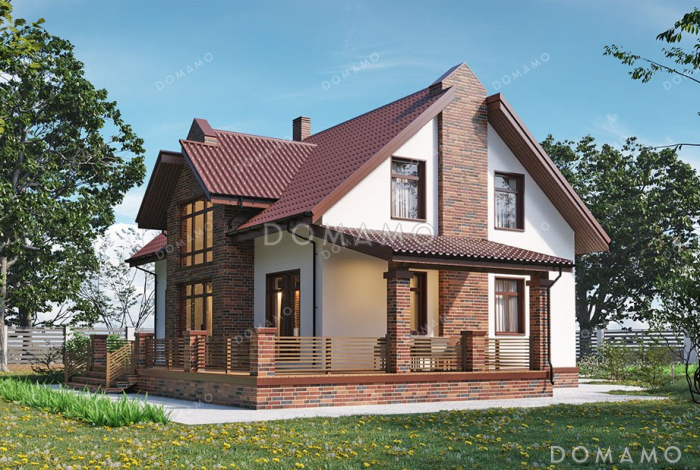 Проект одноэтажного дома с мансардой, террасой и тремя спальнями