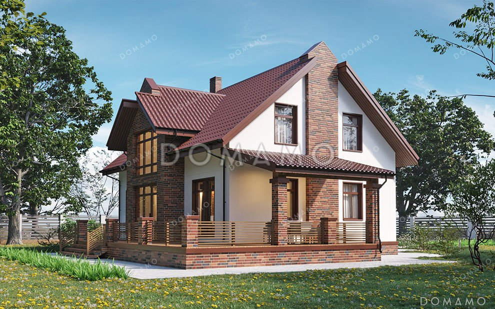 Проект одноэтажного дома с мансардой, террасой и тремя спальнями / 3