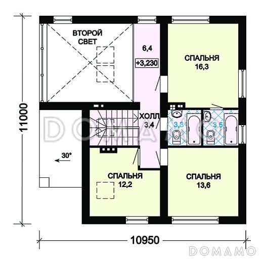 Проект дома из пеноблоков с необычной отделкой / План мансардного этажа