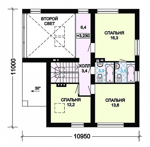 Проект дома из пеноблоков с необычной отделкой / План мансардного этажа