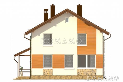 Проект практичного двухэтажного дома с большой гардеробной и навесом для автомобиля  / Фасад 3