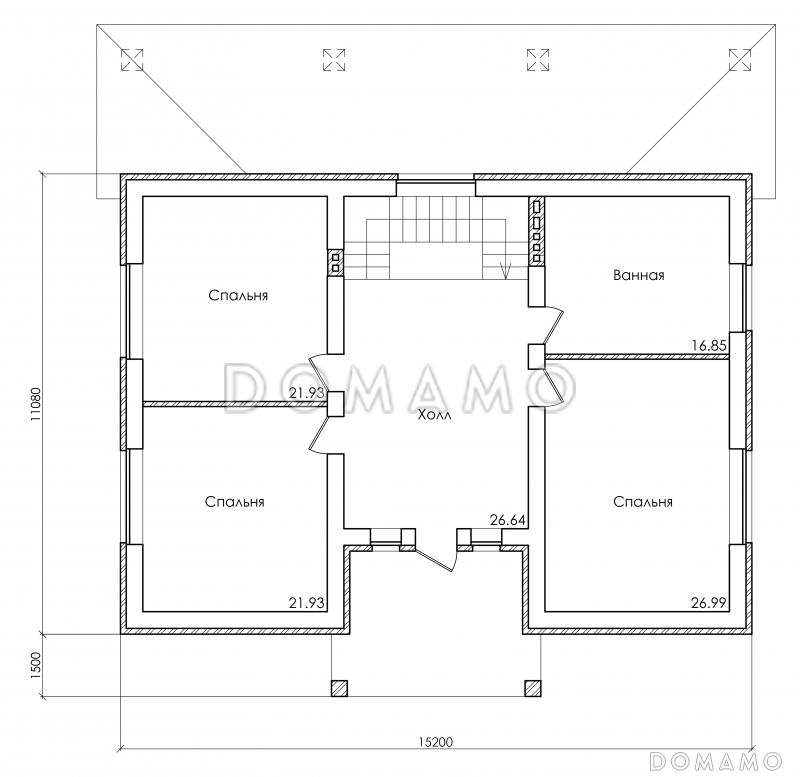 Проект дома с мансардным и цокольным этажом, с гаражом и крытой террасой на втором этаже / План мансардного этажа