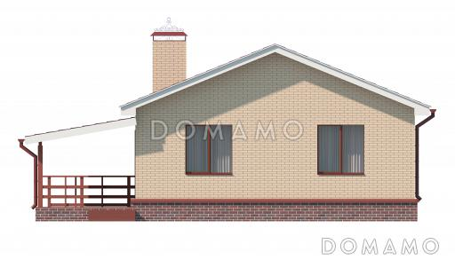 Проект дома с террасой, кухней-столовой, двумя небольшими спальнями и кладовой / Фасад 1