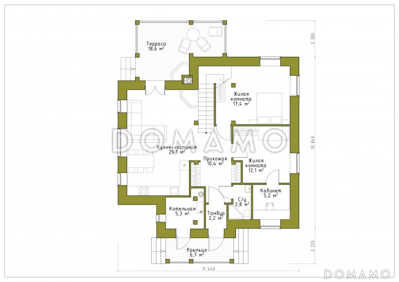 Проект практичного двухэтажного коттеджа для большой семьи / План 1 этажа