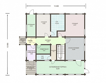 Проект дома из клееного бруса с отдельным входом в котельную / План 1 этажа Проект дома из клееного бруса с отдельным входом в котельную / План 1 этажа