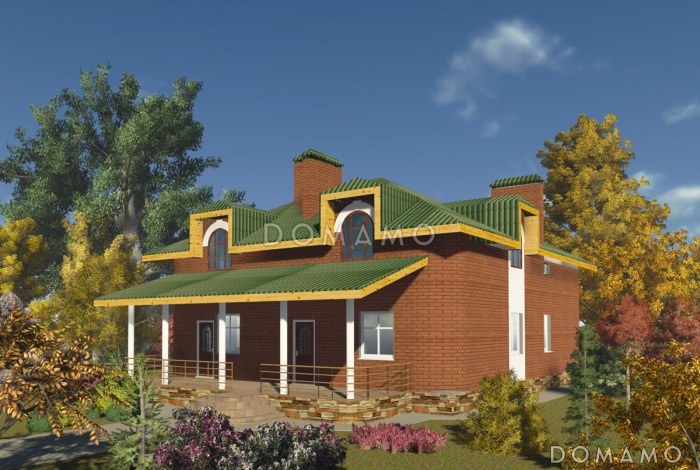 Проект одноэтажного кирпичного коттеджа с мансардным этажом Проект одноэтажного кирпичного коттеджа с мансардным этажом