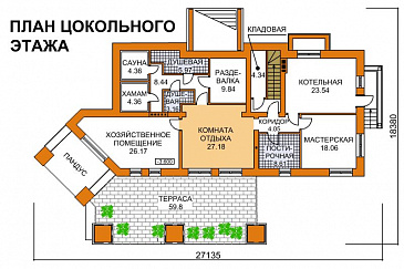 Проект дома современного дома с цокольным этажом для неровных участков / План цокольного этажа Проект дома современного дома с цокольным этажом для неровных участков / План цокольного этажа
