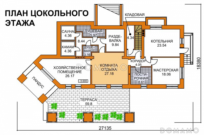 Проект дома современного дома с цокольным этажом для неровных участков / План цокольного этажа Проект дома современного дома с цокольным этажом для неровных участков / План цокольного этажа
