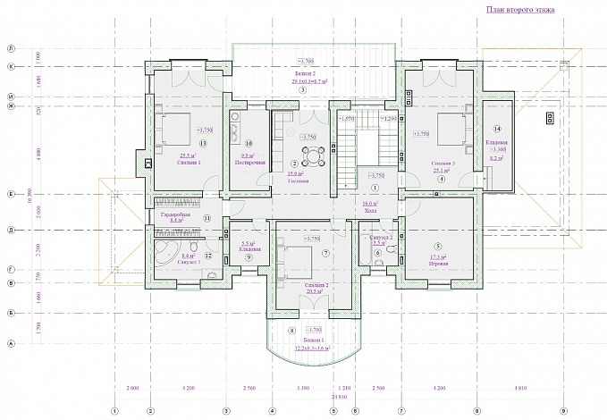 Проект дома из кирпича с гаражом / План 2 этажа
