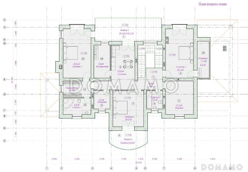 Проект дома из кирпича с гаражом / План 2 этажа