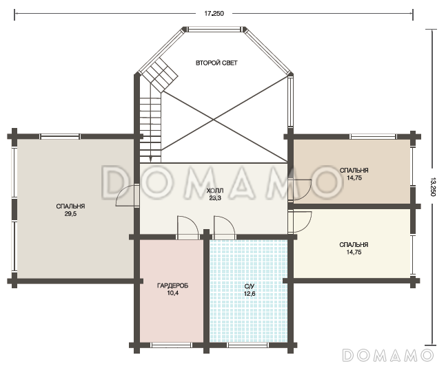 Проект стильного дома из клееного бруса с обширным остеклением и вторым светом / План мансардного этажа