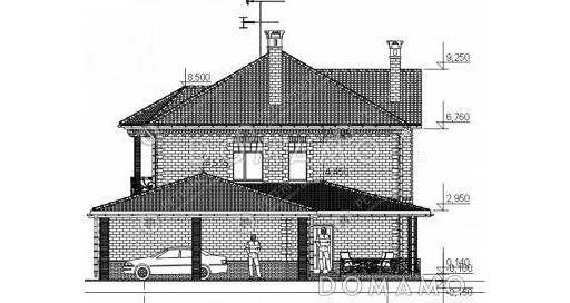 Проект коттеджа с гаражом и навесом для машины / Фасад 1