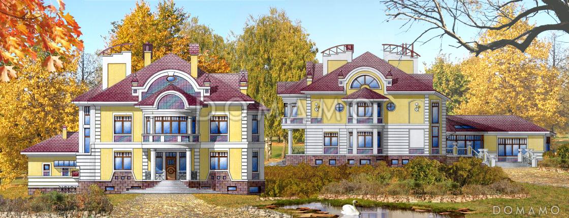 Проект коттеджа с двусветной гостиной, бассейном и зимним садом / 3