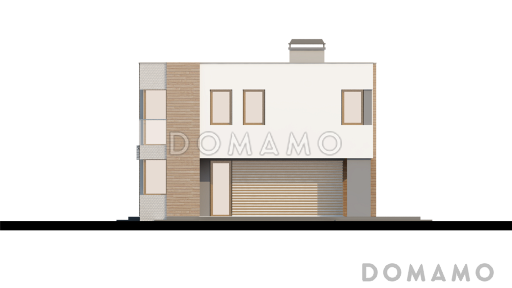 Проект современного двухэтажного дома из газобетона с тремя спальнями, пристроенным гаражом и террасой над ним / Фасад 2