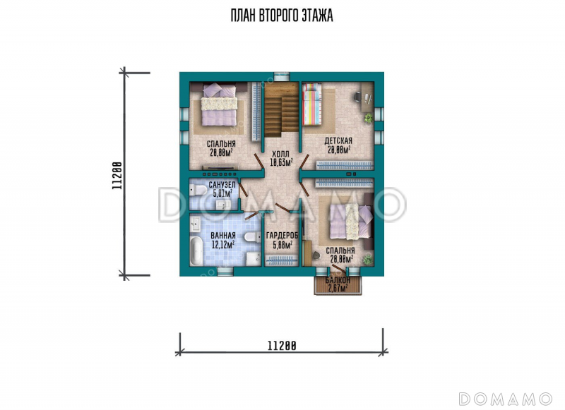 Проект одноэтажного дома с мансардой и тремя спальнями / План мансардного этажа