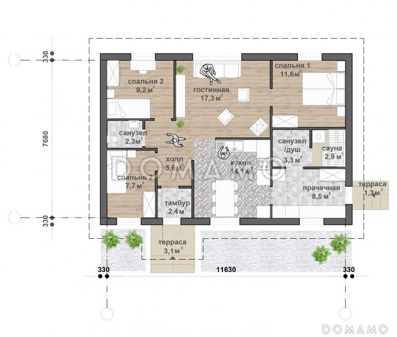 С-110 одноэтажный дом  / План 1 этажа
